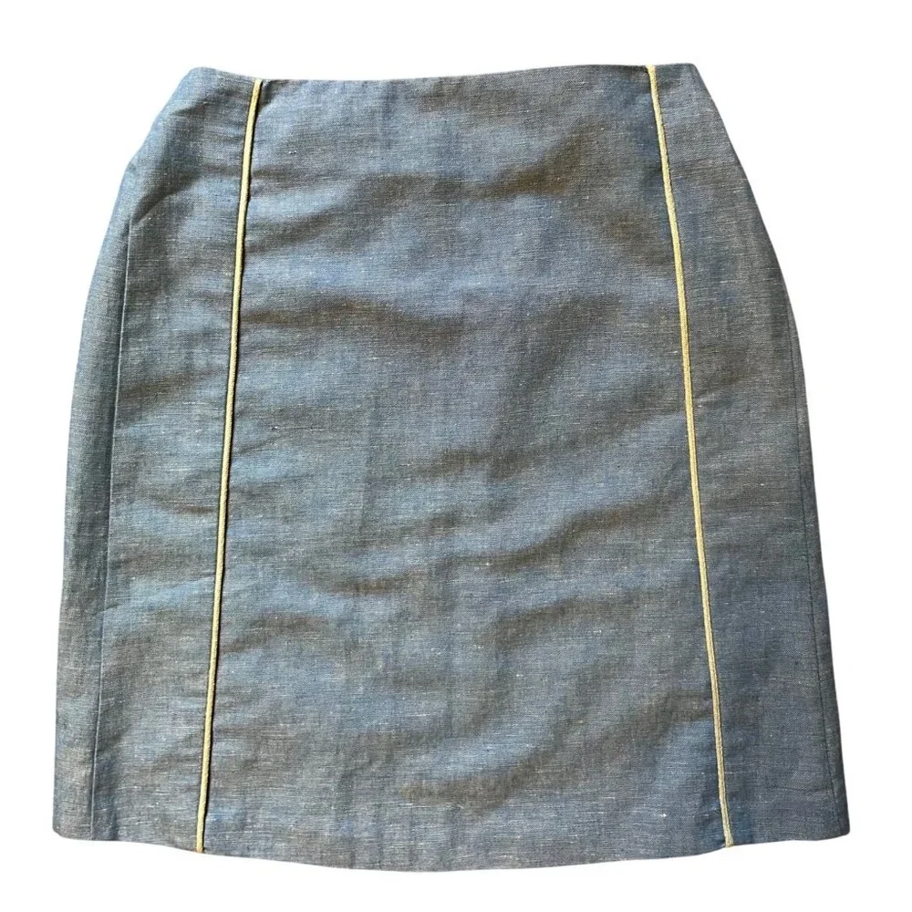 $75 New Je Suis En CP! Paris 7 Skirt Cotton Linen Blue Silver Trim Luxury Easter